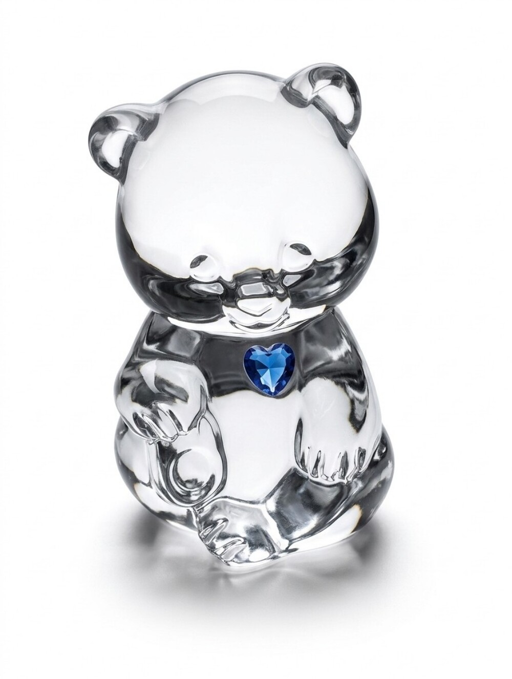 Vintage Fenton Clear Art Glass Teddy Bear Figurine - September Sapphire Blue